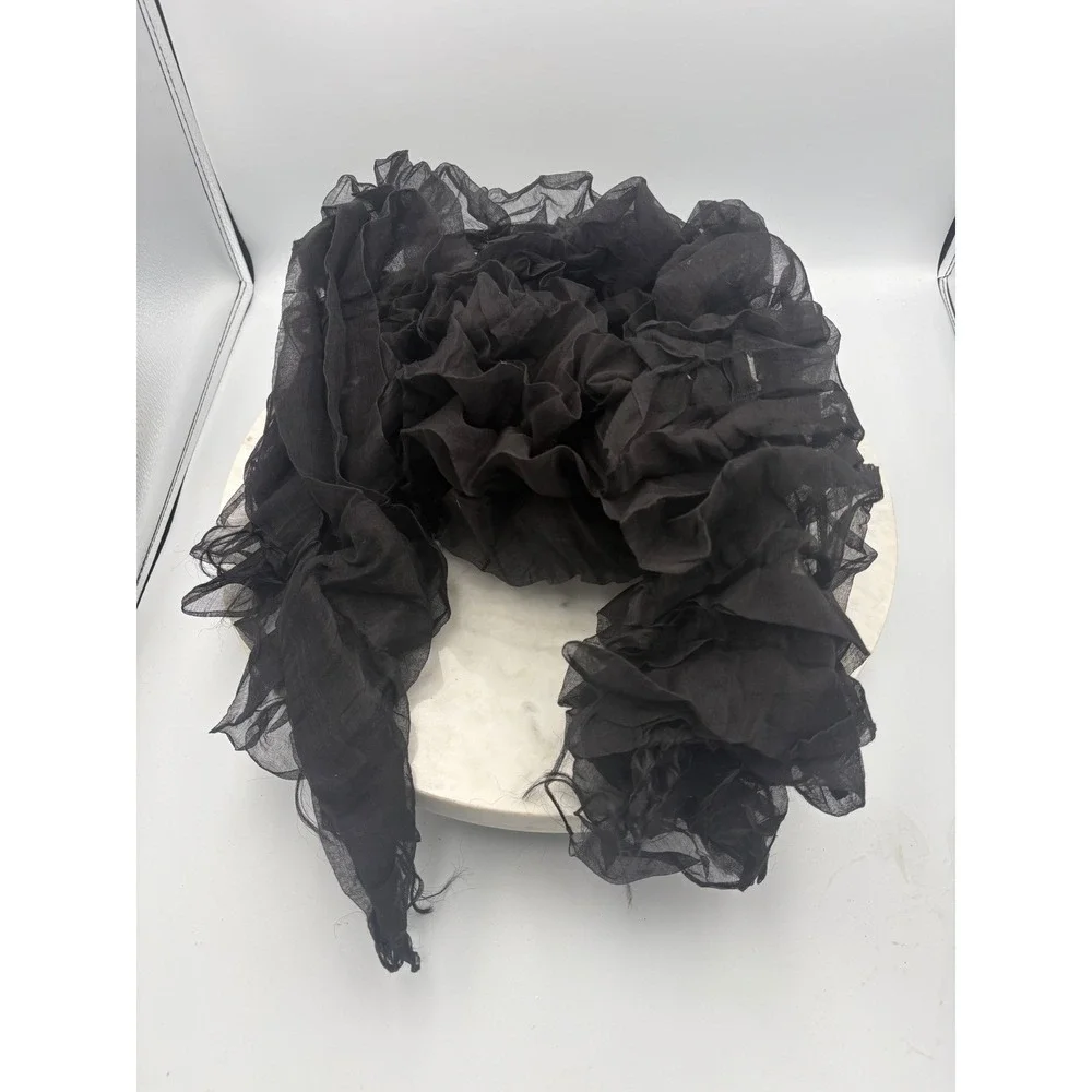 Black Ruffle Tiered Sheer Scarf Dark Feminine Fairy‎ Goth Romantic Morticia